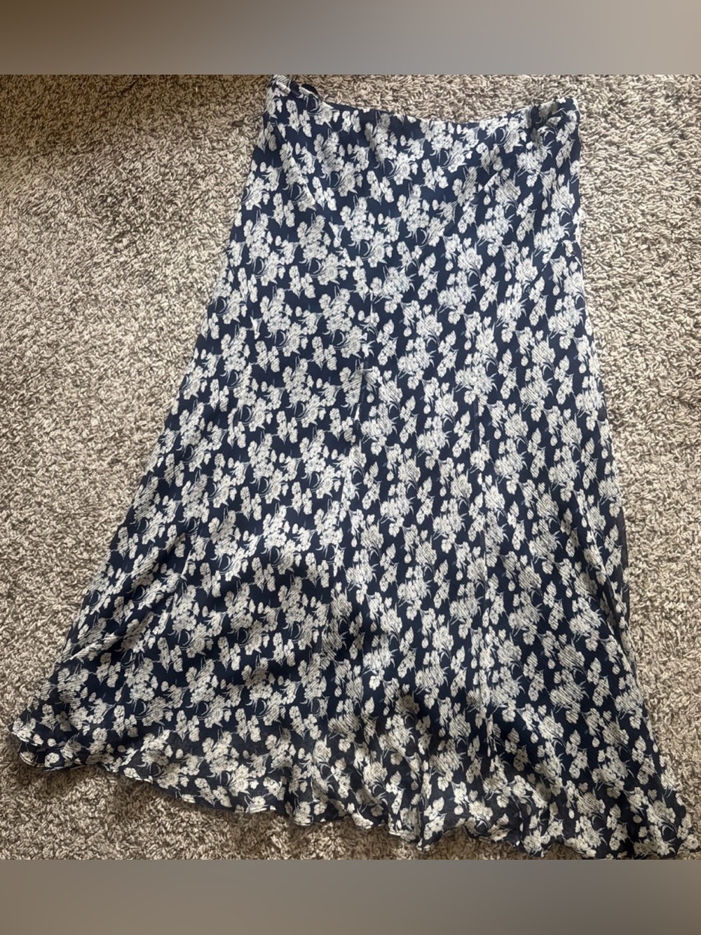 Lauren Ralph Lauren Women’s Vintage Y2K Navy White 100% Silk Floral Skirt PM